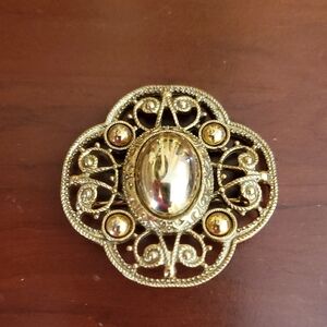 Vintage, 1980s Gold Tone Brooch with Intricate Design